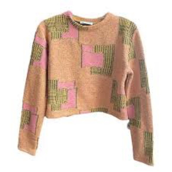 Zara Jacquard Geometric Cropped Sweater Orange Pink Size Small - Picture 3 of 10